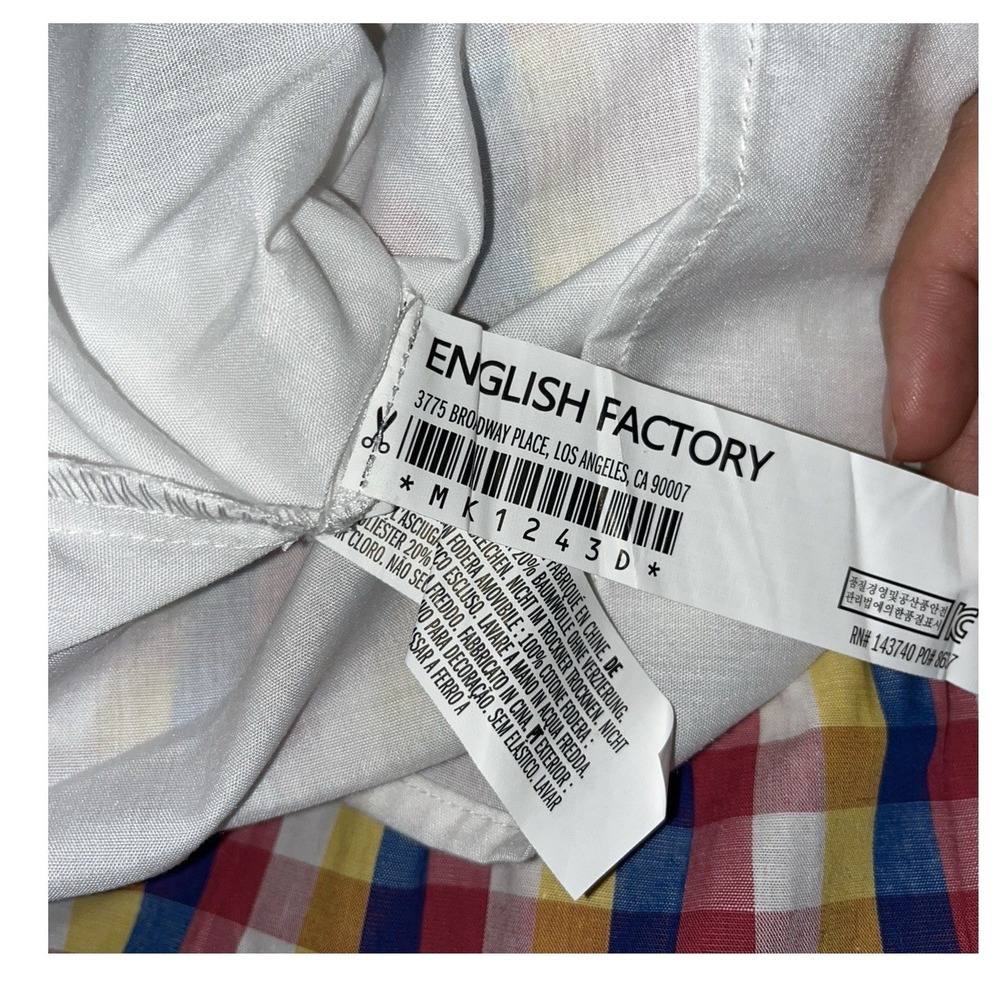 English Factory Puff Sleeve Mini Dress Womens M Medium Gingham Plaid Colorful - Picture 11 of 12